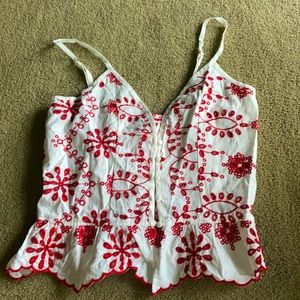Embroidered button tank